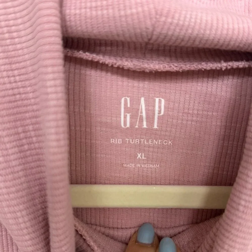 Gap Essentials Turtle Neck Ribbed Long Sleeve T-shirt Womens XL Mauve Pink - Picture 3 of 7